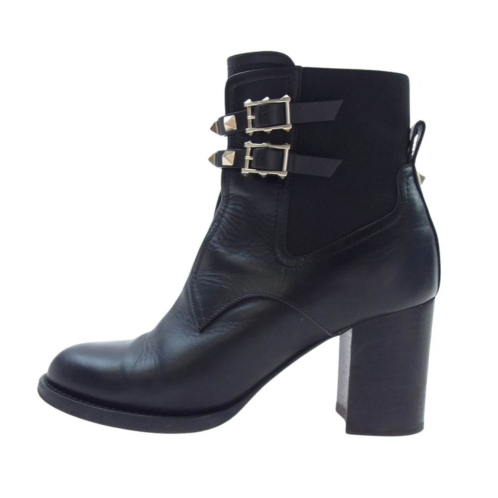 VALENTINO ヴァレンティノ GARAVANI ガラヴァーニ スタッズ アンクル ヒール ブーツ ブラック系 36【中古】