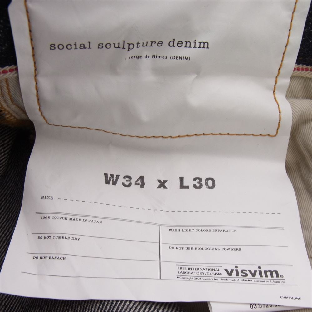 VISVIM ビズビム 23SS 0123105005009  SOCIAL SCULPTURE 03 RAW MUD OD ソーシャル スカルプチャー デニムパンツ ジーンズ インディゴブルー系 W34×L30【美品】【中古】