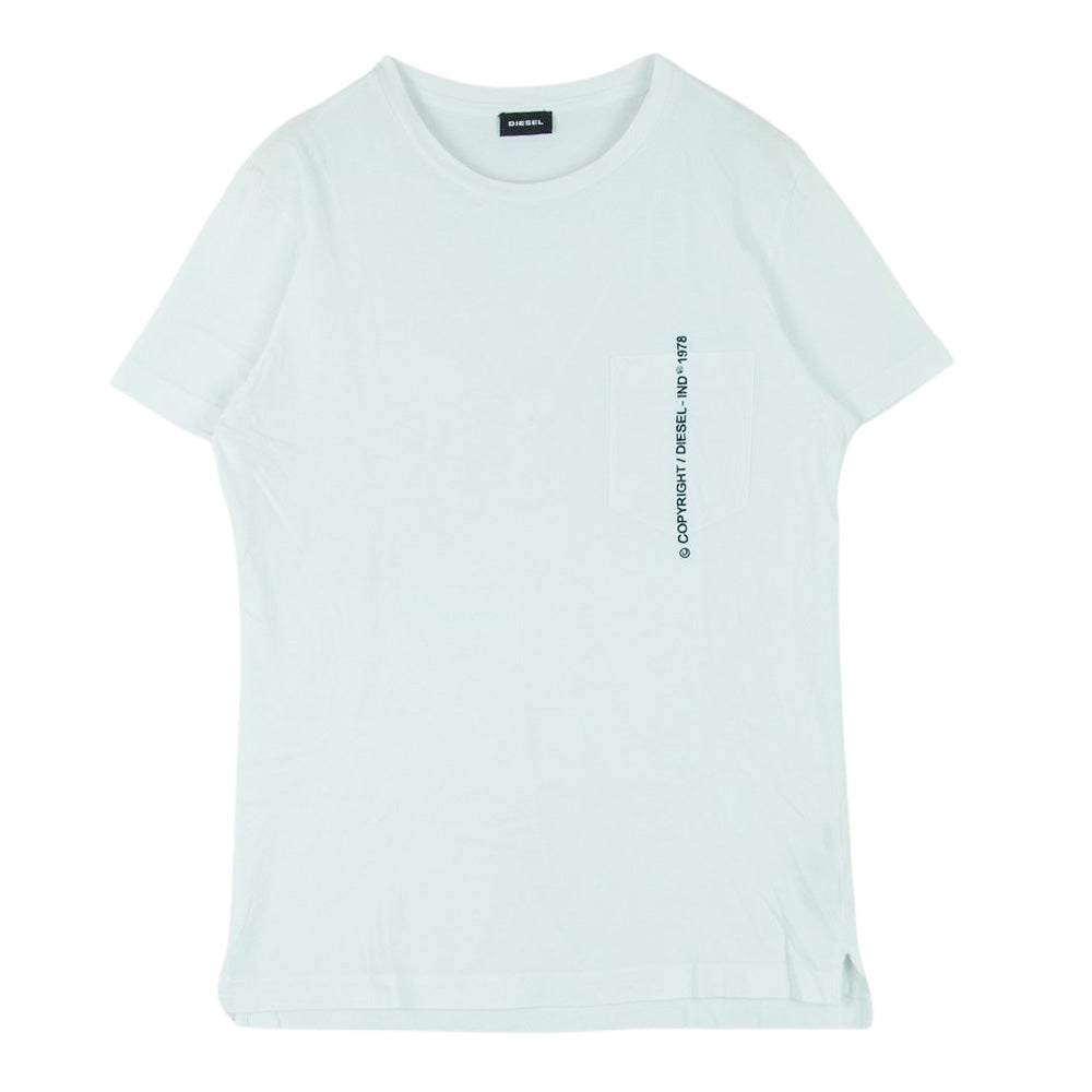 DIESEL ディーゼル 00SASJ T-RUBIN-POCKET-J1 ポケット ロゴ刺繍 エンブロイダリー 半袖 クルーネック Tシャツ ホワイト系 M【中古】