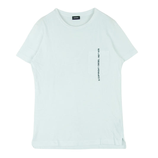 DIESEL ディーゼル 00SASJ T-RUBIN-POCKET-J1 ポケット ロゴ刺繍 エンブロイダリー 半袖 クルーネック Tシャツ ホワイト系 M【中古】