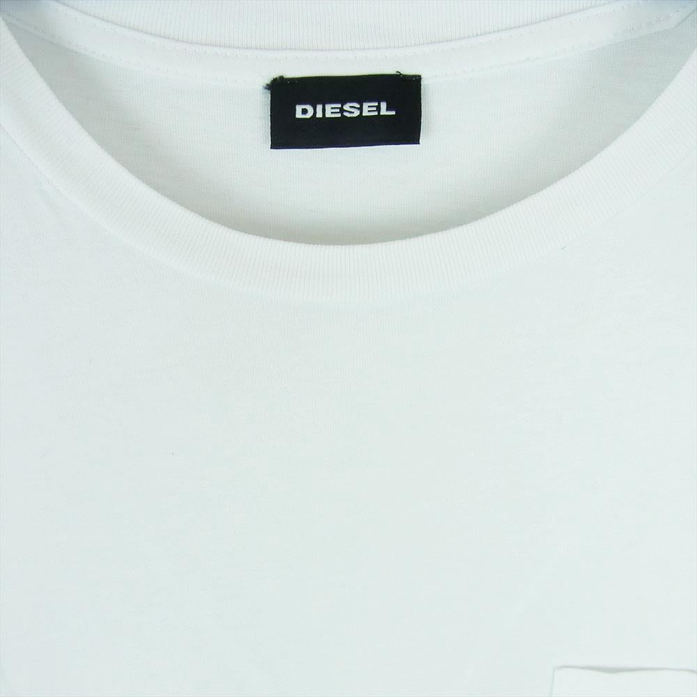 DIESEL ディーゼル 00SASJ T-RUBIN-POCKET-J1 ポケット ロゴ刺繍 エンブロイダリー 半袖 クルーネック Tシャツ ホワイト系 M【中古】