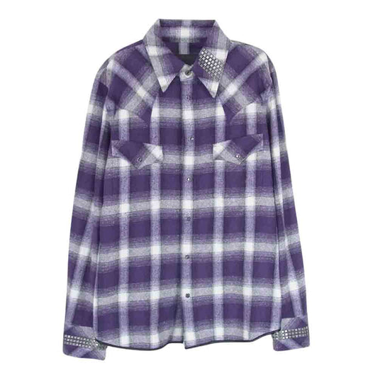 ISAMUKATAYAMA BACKLASH イサムカタヤマバックラッシュ 1592-03 スタッズ チェック 長袖 ネルシャツ パープル系 L【中古】