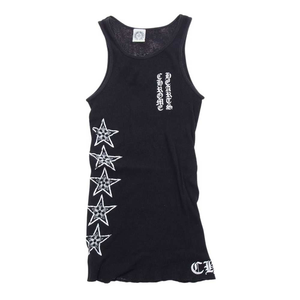 CHROME HEARTS クロムハーツ（原本無） 国内正規品 ロゴプリント スター タンクトップ インナー カットソー ブラック系 S【中古】
