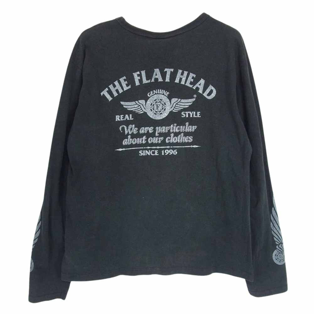 THE FLAT HEAD ザフラットヘッド GLORY PARK グローリーパーク ロゴプリント バックプリント 長袖 Tシャツ カットソー ブラック系 40【中古】