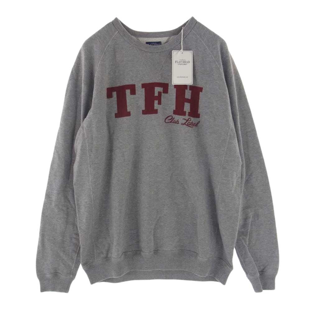 THE FLAT HEAD ザフラットヘッド SWEAT TFH 染み込みプリント クルーネック 両V スウェット トレーナー グレー系 XL【中古】