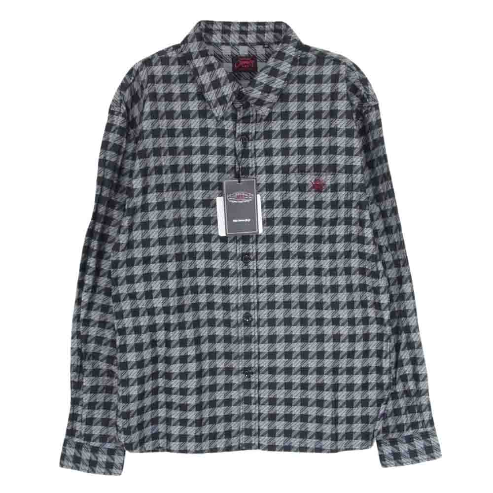 R.J.B アールジェイビー CS142L HOUNDS TOOTH CHECK L/S ハウンドトゥース ロゴ刺繍 千鳥 チェック柄 長袖 シャツ ブラック系 S【極上美品】【中古】