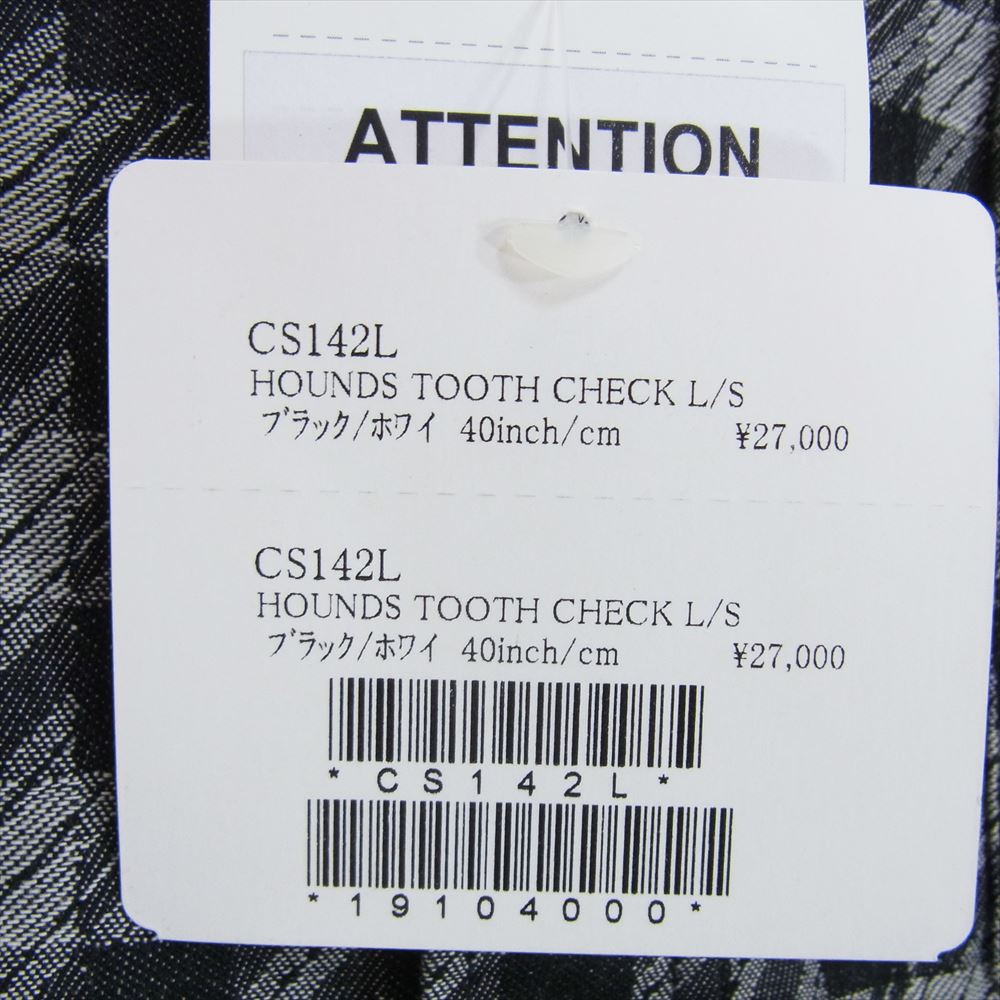 R.J.B アールジェイビー CS142L HOUNDS TOOTH CHECK L/S ハウンドトゥース ロゴ刺繍 千鳥 チェック柄 長袖 シャツ ブラック系 S【極上美品】【中古】