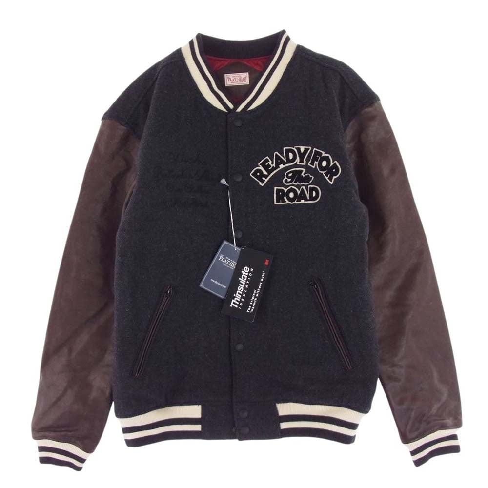 THE FLAT HEAD ザフラットヘッド VARSITY JKT READY FOR THE ROAD 袖レザー スタジャン ジャケット グレー系 42【新古品】【未使用】【中古】