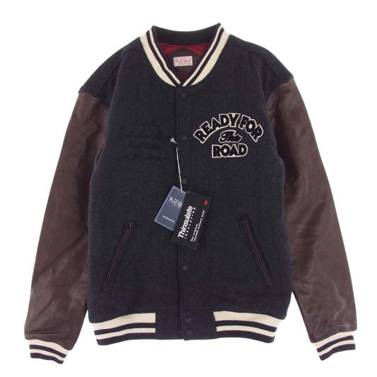 THE FLAT HEAD ザフラットヘッド VARSITY JKT READY FOR THE ROAD 袖レザー スタジャン ジャケット グレー系 42【新古品】【未使用】【中古】