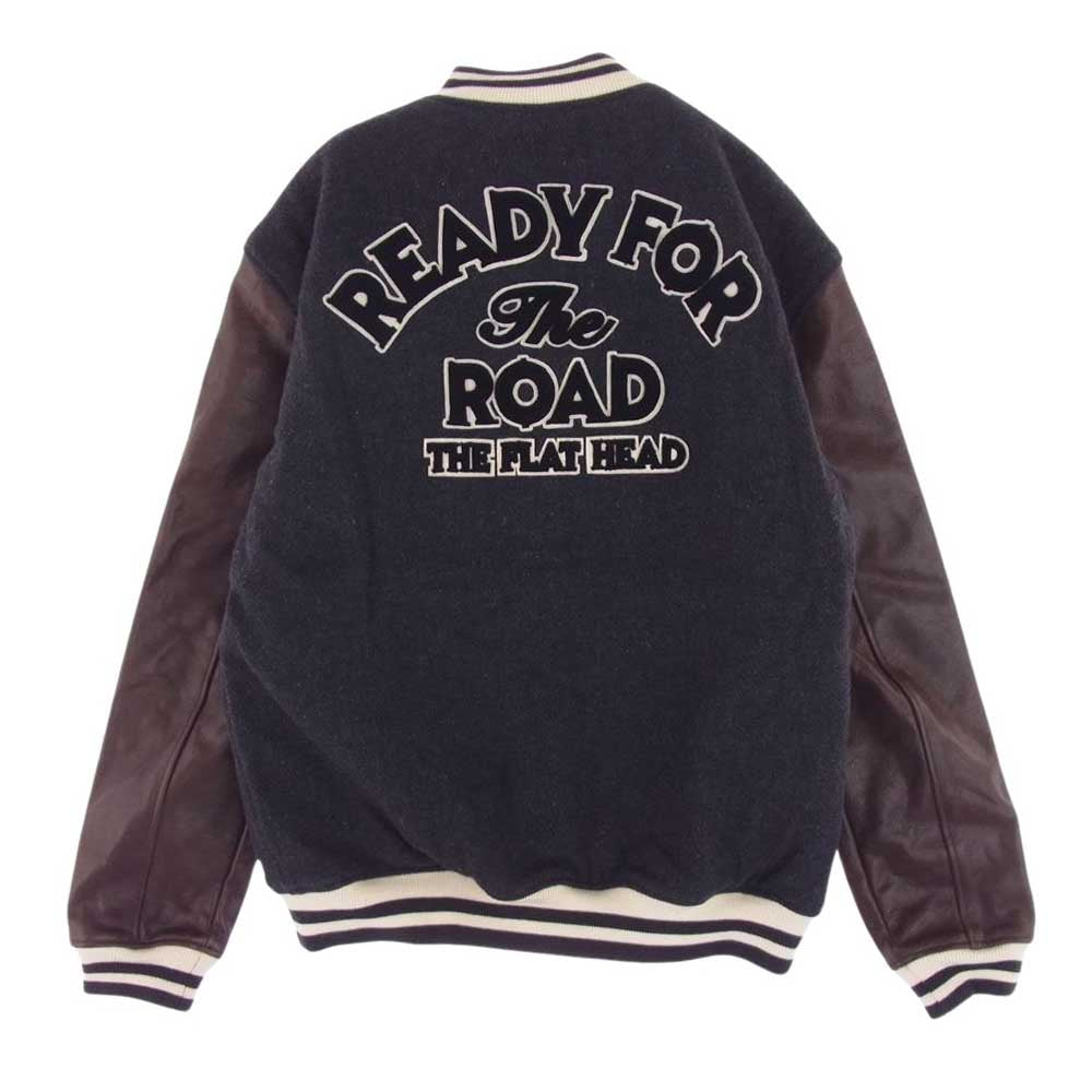 THE FLAT HEAD ザフラットヘッド VARSITY JKT READY FOR THE ROAD 袖レザー スタジャン ジャケット グレー系 42【新古品】【未使用】【中古】