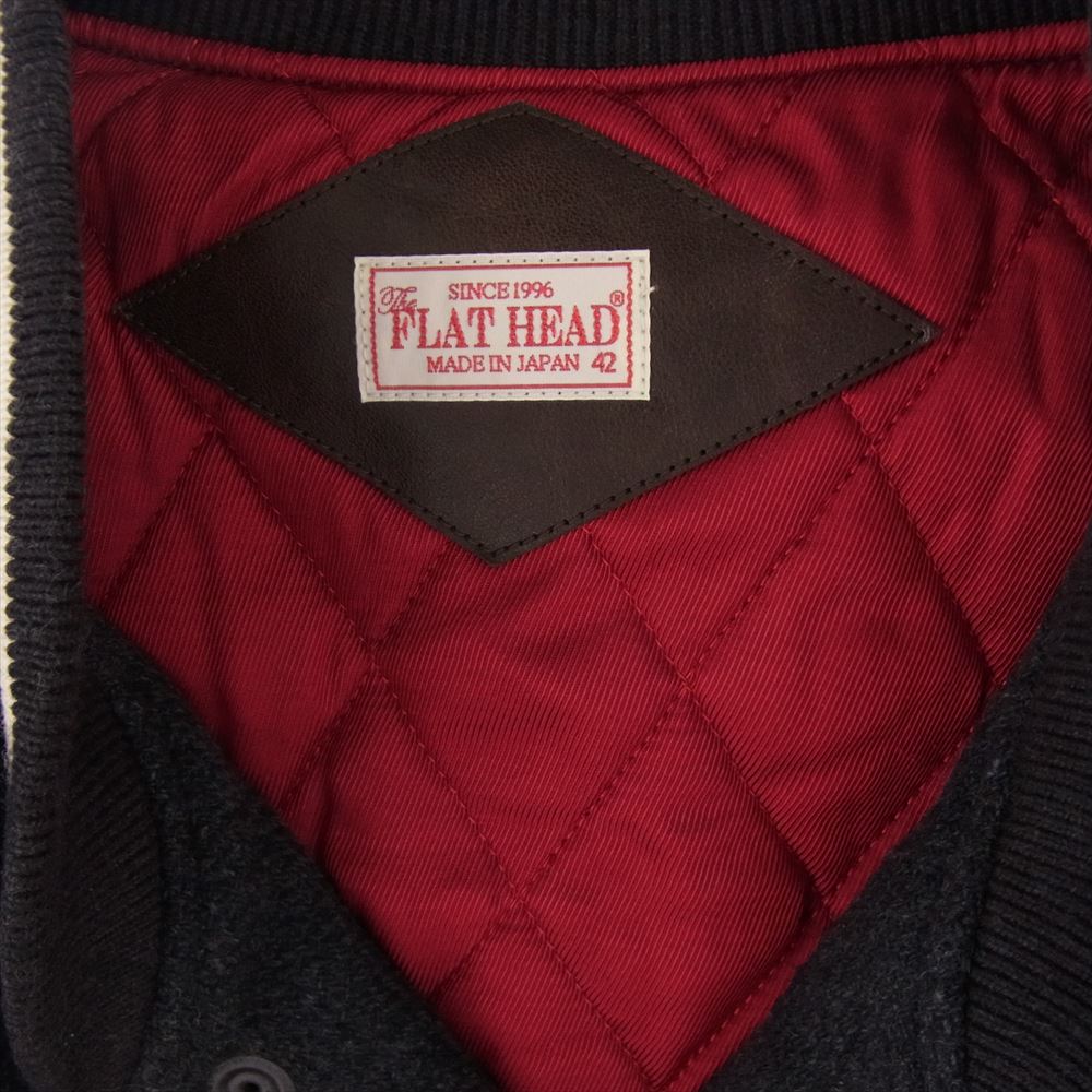 THE FLAT HEAD ザフラットヘッド VARSITY JKT READY FOR THE ROAD 袖レザー スタジャン ジャケット グレー系 42【新古品】【未使用】【中古】