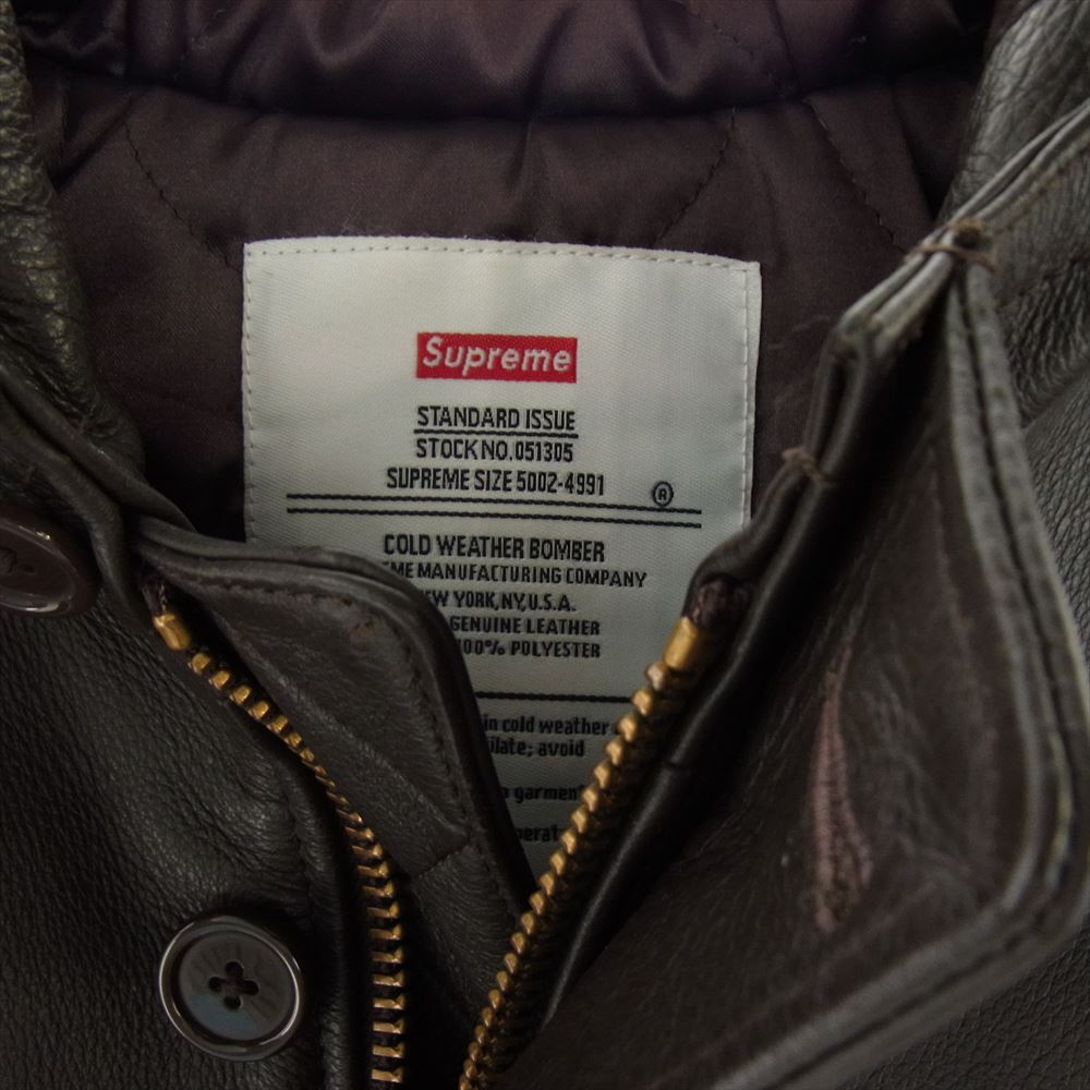 Supreme シュプリーム 09AW Cold Weather Bomber コールドウェザー ボンバー レザー ジャケット ダークブラウン系 S【中古】