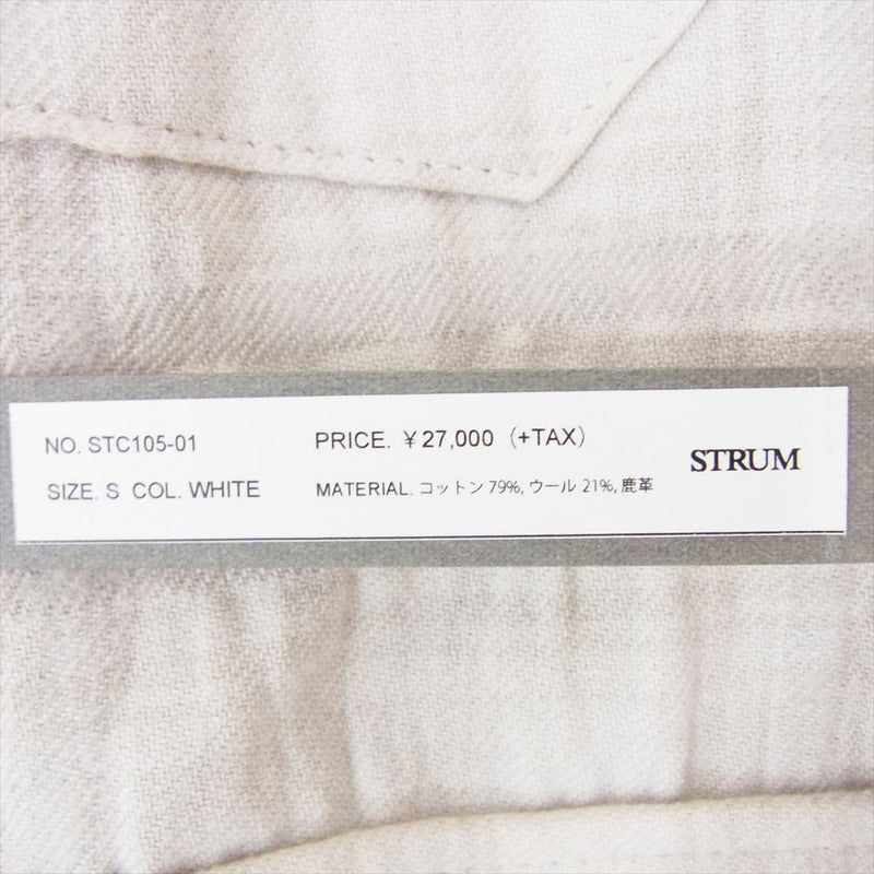 STRUM ストラム STC105-01 コットンウール縮絨 チェック 長袖 シャツ ホワイト系 S【中古】