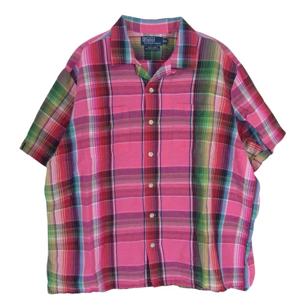 POLO RALPH LAUREN ポロ・ラルフローレン ヴィンテージ ANDY CAMP チェック オープンカラー 開襟 シャツ ピンク系 XL【中古】