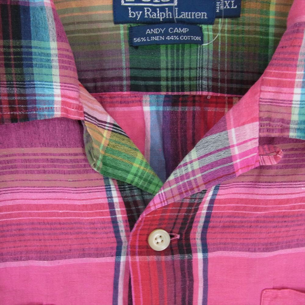 POLO RALPH LAUREN ポロ・ラルフローレン ヴィンテージ ANDY CAMP チェック オープンカラー 開襟 シャツ ピンク系 XL【中古】