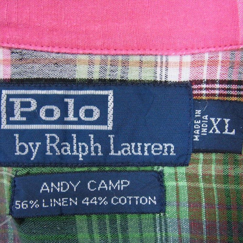 POLO RALPH LAUREN ポロ・ラルフローレン ヴィンテージ ANDY CAMP チェック オープンカラー 開襟 シャツ ピンク系 XL【中古】