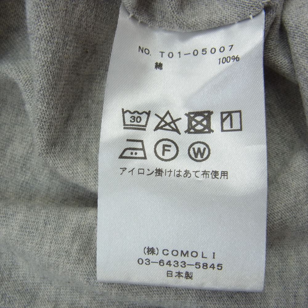 COMOLI コモリ 21SS T01-05007 空紡天竺 クルーネック 半袖 Tシャツ グレー グレー系 2【中古】