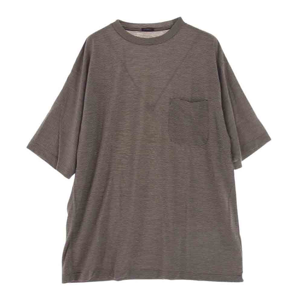 COMOLI コモリ 22SS V01-05007 ウール天竺 クルーネック ボーダー 半袖 ポケット Tシャツ ブラウン系 3【中古】