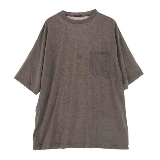 COMOLI コモリ 22SS V01-05007 ウール天竺 クルーネック ボーダー 半袖 ポケット Tシャツ ブラウン系 3【中古】