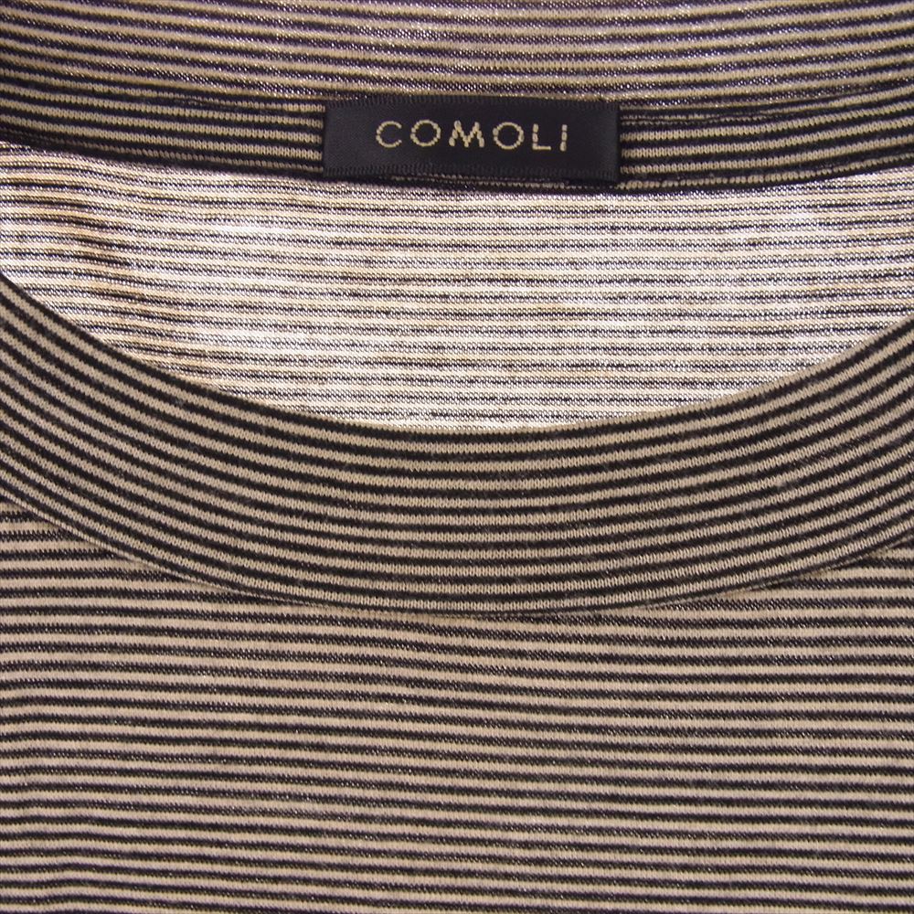 COMOLI コモリ 22SS V01-05007 ウール天竺 クルーネック ボーダー 半袖 ポケット Tシャツ ブラウン系 3【中古】
