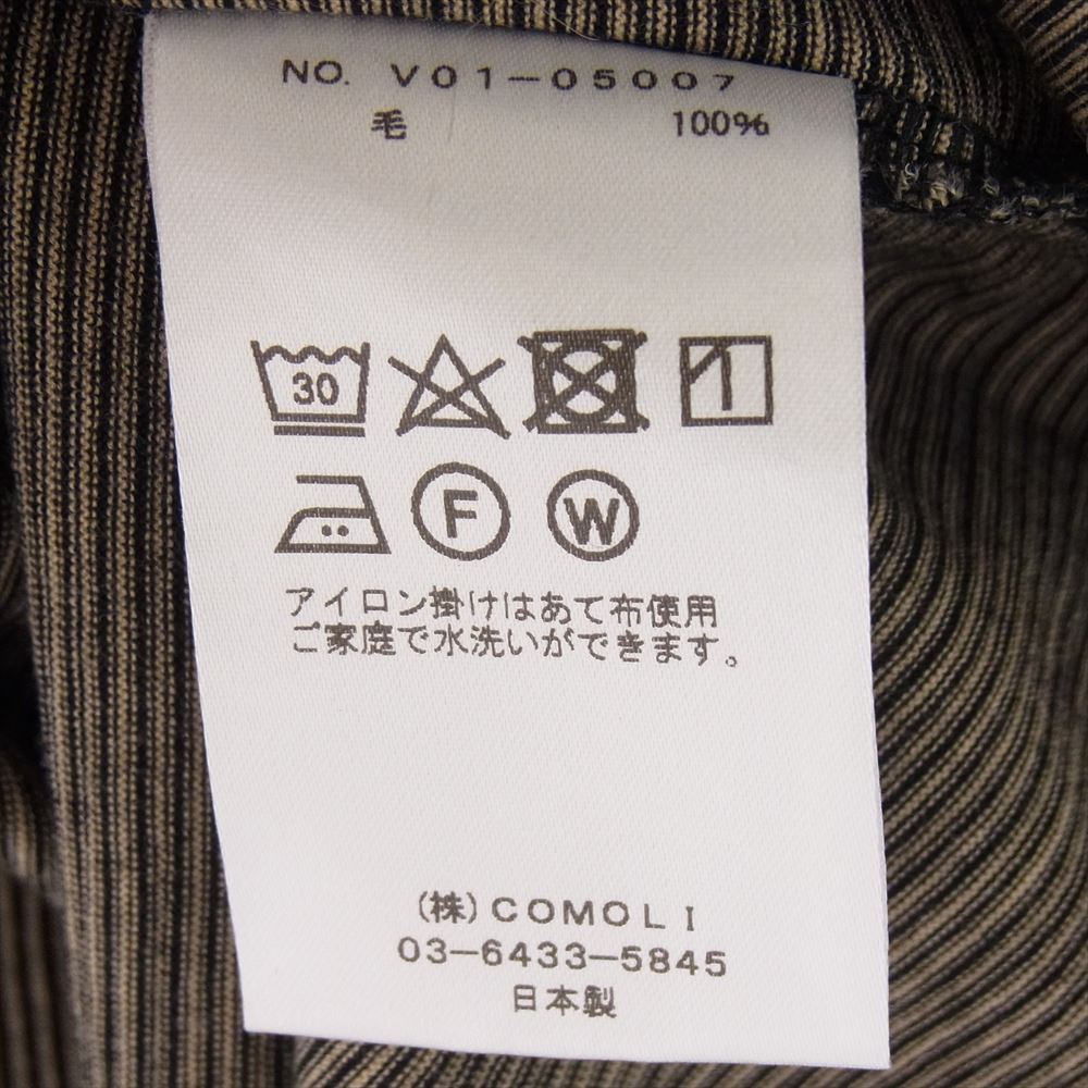 COMOLI コモリ 22SS V01-05007 ウール天竺 クルーネック ボーダー 半袖 ポケット Tシャツ ブラウン系 3【中古】