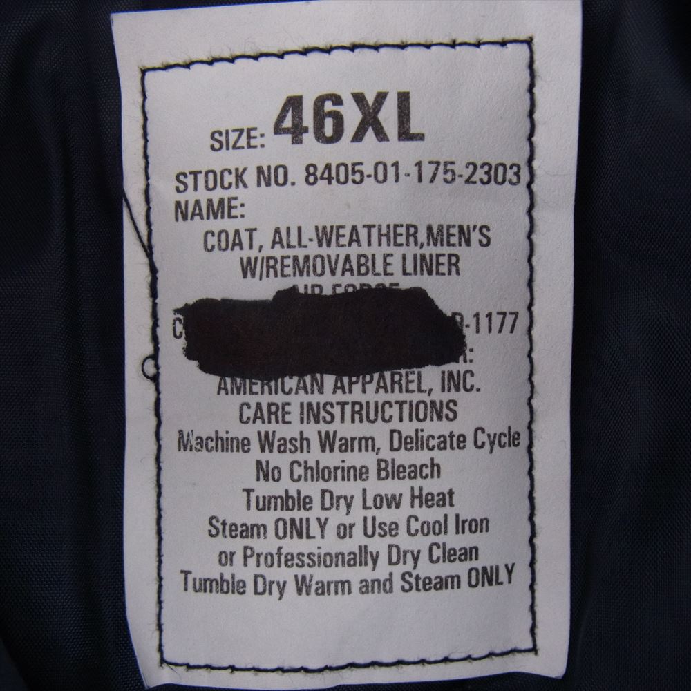 米空軍 Trench Coat  トレンチ コート ライナー付き 空軍 ネイビー系 46XL【中古】