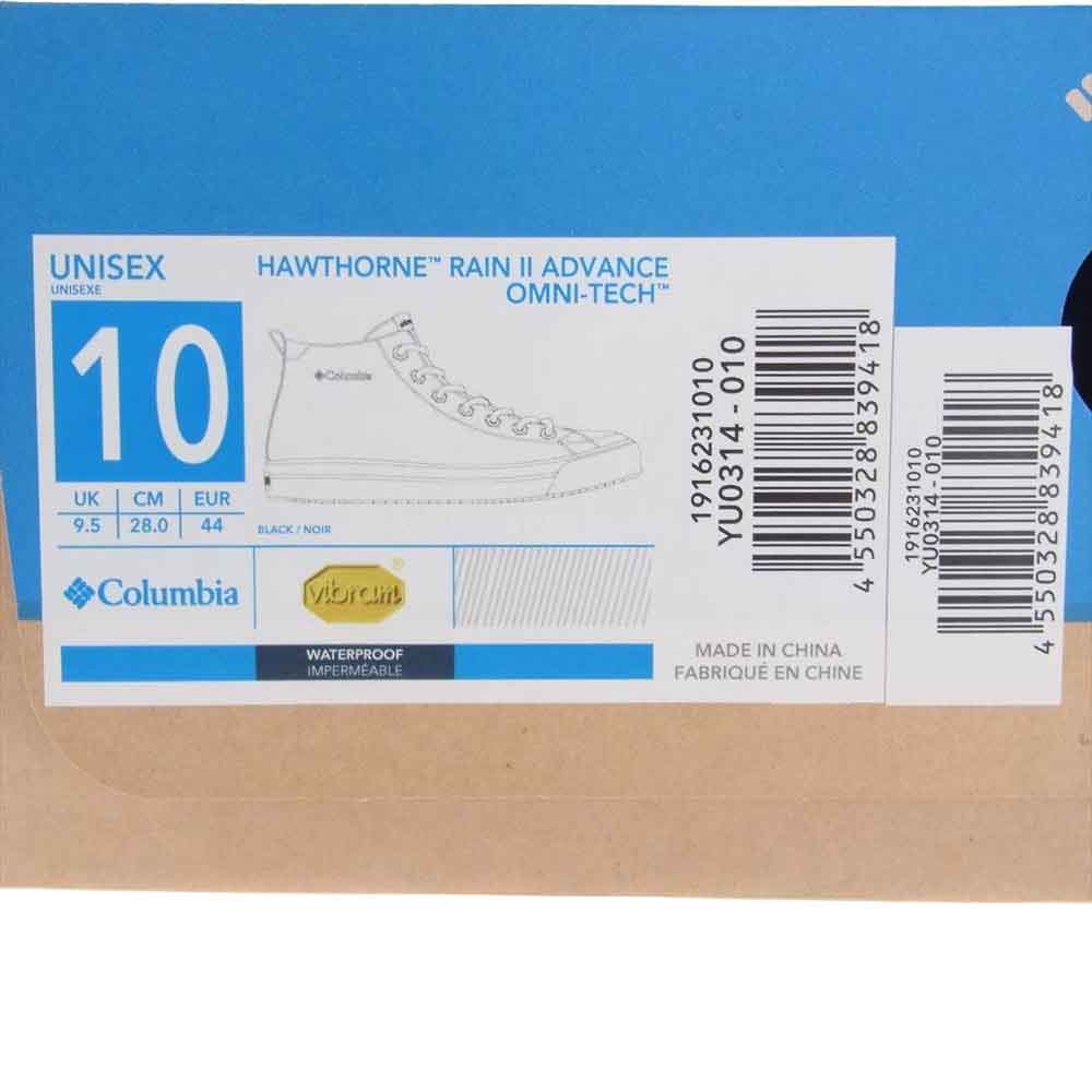 Columbia コロンビア YU0314-010 HAWTHORNE RAIN Ⅱ ADVANCE OMNI-TECH サイドジップ ハイカット スニーカー ブラック系 28cm【新古品】【未使用】【中古】