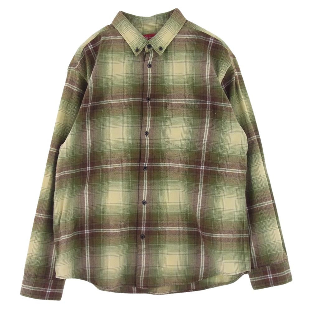 Supreme シュプリーム 23SS  Shadow Plaid Flannel Shirt シャドウプレイド フラン ネル シャツ 長袖  ライトグリーン系 ブラウン系 M【中古】