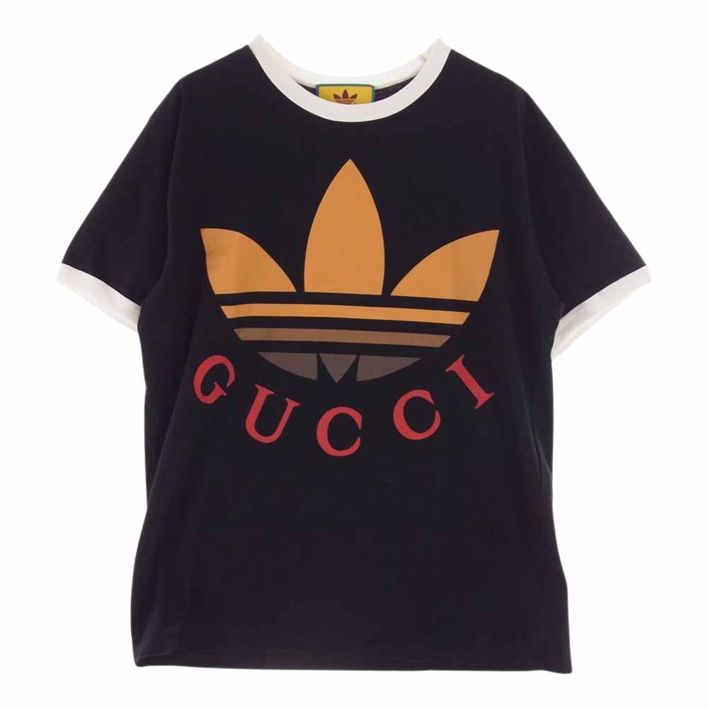 GUCCI グッチ 727694 XJE7J × adidas アディダス トレフォイル ウェブ スリーストライプス 半袖 リンガー Tシャツ ブラック系 L【中古】