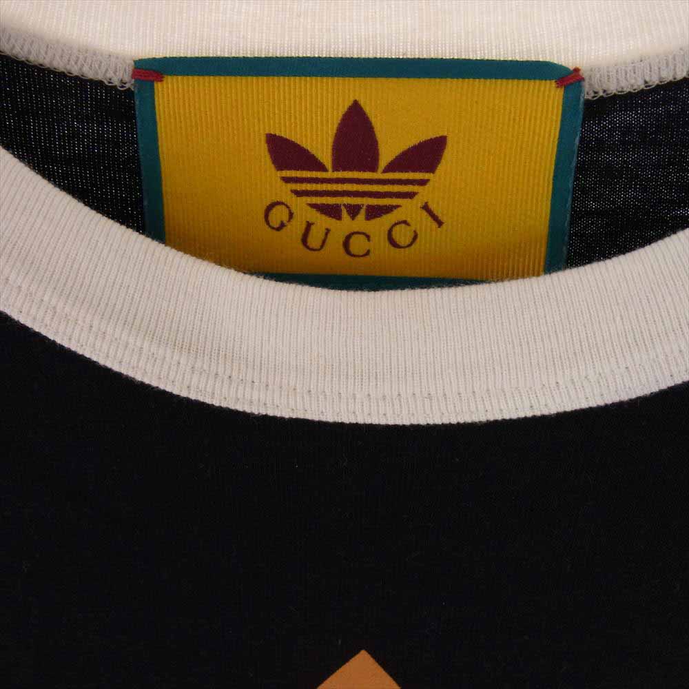 GUCCI グッチ 727694 XJE7J × adidas アディダス トレフォイル ウェブ スリーストライプス 半袖 リンガー Tシャツ ブラック系 L【中古】