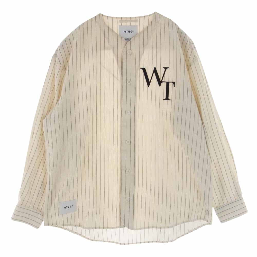 WTAPS ダブルタップス 22SS 221TQDT-SHM01 LEAGUE LS COTTON. FLANNEL フランネル ストライプ 長袖 ベースボール シャツ オフホワイト系 SIZE X 03【中古】