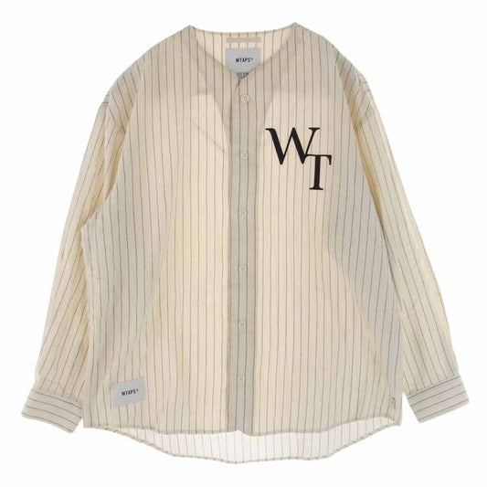 WTAPS ダブルタップス 22SS 221TQDT-SHM01 LEAGUE LS COTTON. FLANNEL フランネル ストライプ 長袖 ベースボール シャツ オフホワイト系 SIZE X 03【中古】