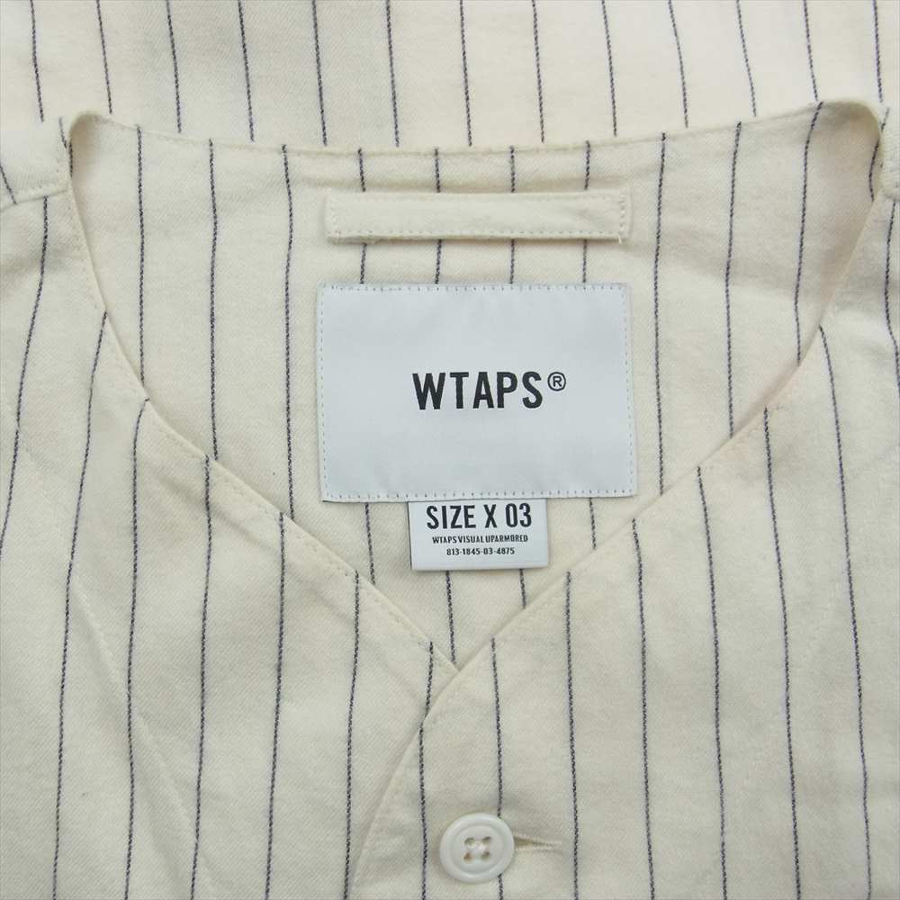 WTAPS ダブルタップス 22SS 221TQDT-SHM01 LEAGUE LS COTTON. FLANNEL フランネル ストライプ 長袖 ベースボール シャツ オフホワイト系 SIZE X 03【中古】