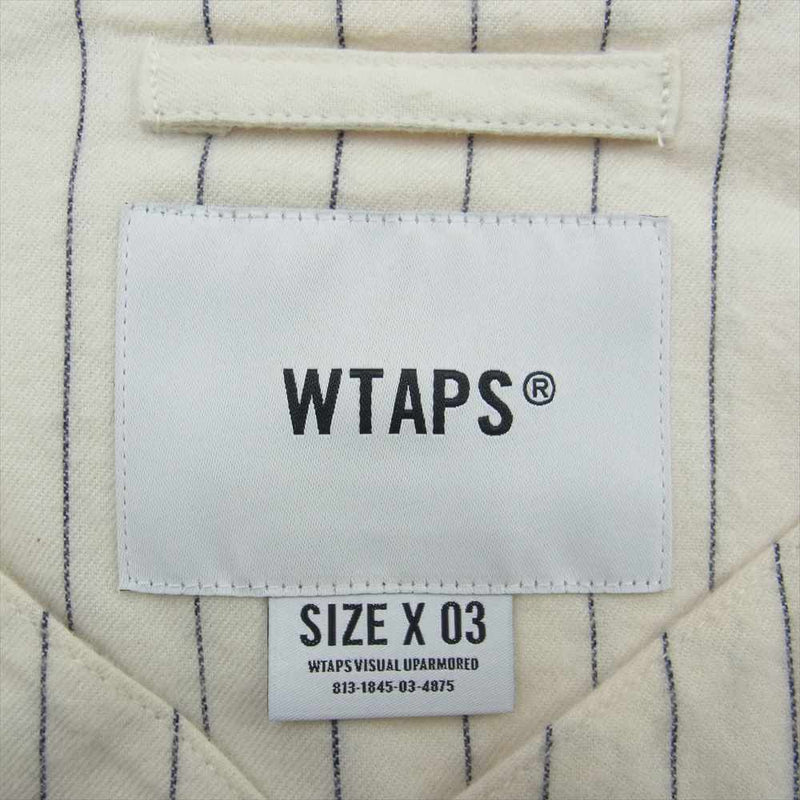 WTAPS ダブルタップス 22SS 221TQDT-SHM01 LEAGUE LS COTTON. FLANNEL フランネル ストライプ 長袖 ベースボール シャツ オフホワイト系 SIZE X 03【中古】