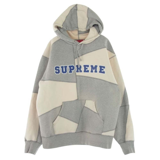 Supreme シュプリーム 20AW PATCHWORK HOODED SWEATSHIRT パッチワーク フーデッド スウェットシャツ ロゴ プリント フーディー パーカー グレー系 オフホワイト系 M【中古】