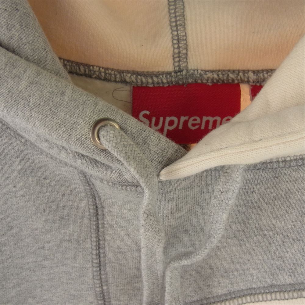 Supreme シュプリーム 20AW PATCHWORK HOODED SWEATSHIRT パッチワーク フーデッド スウェットシャツ ロゴ プリント フーディー パーカー グレー系 オフホワイト系 M【中古】