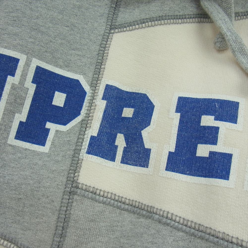 Supreme シュプリーム 20AW PATCHWORK HOODED SWEATSHIRT パッチワーク フーデッド スウェットシャツ ロゴ プリント フーディー パーカー グレー系 オフホワイト系 M【中古】