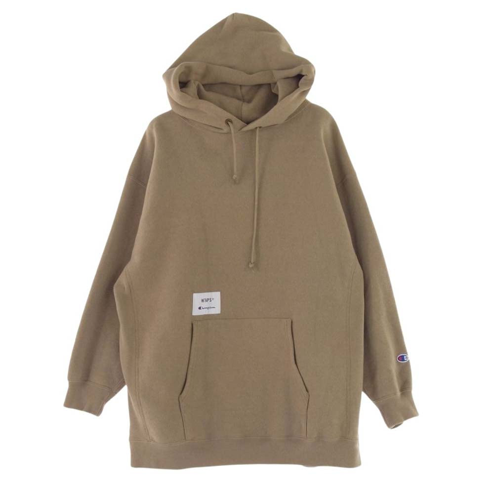 WTAPS ダブルタップス 21AW C8-U126 × Champion チャンピオン REVERSE WEAVE リバースウィーブ ACADEMY HOODED アカデミー フーデッド ロゴ パーカー フーディー ライトブラウン系 M【中古】