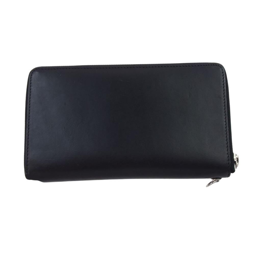 Yohji Yamamoto POUR HOMME ヨウジヤマモトプールオム LARGE ZIPPERED WALLED レザー ラウンドジップ ウォレット 長財布 ブラック系【中古】