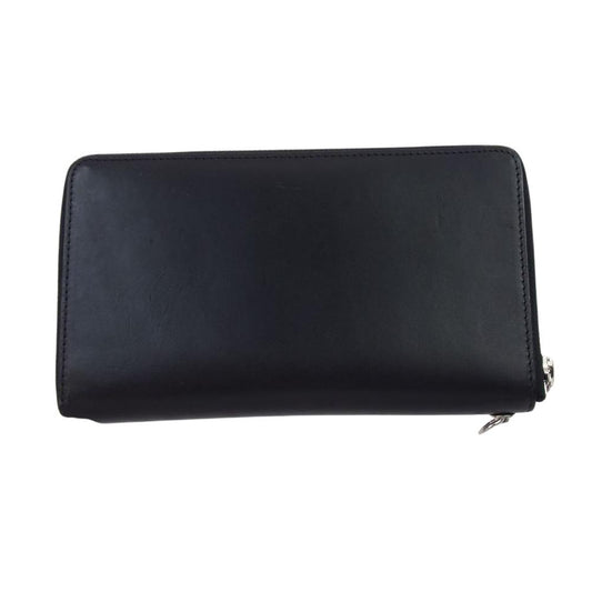Yohji Yamamoto POUR HOMME ヨウジヤマモトプールオム LARGE ZIPPERED WALLED レザー ラウンドジップ ウォレット 長財布 ブラック系【中古】