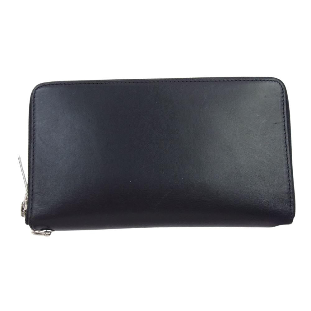 Yohji Yamamoto POUR HOMME ヨウジヤマモトプールオム LARGE ZIPPERED WALLED レザー ラウンドジップ ウォレット 長財布 ブラック系【中古】