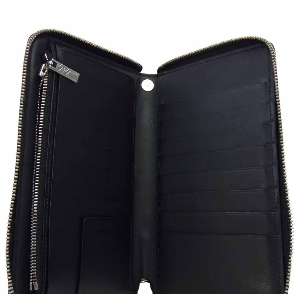 Yohji Yamamoto POUR HOMME ヨウジヤマモトプールオム LARGE ZIPPERED WALLED レザー ラウンドジップ ウォレット 長財布 ブラック系【中古】