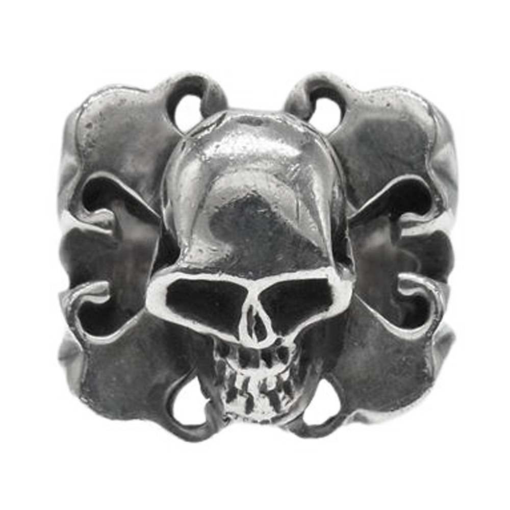 STANLEY GUESS スタンリーゲス ラージスカル クロス リング シルバー系 21号【中古】