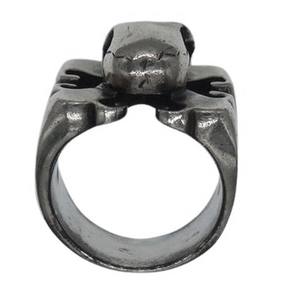 STANLEY GUESS スタンリーゲス ラージスカル クロス リング シルバー系 21号【中古】