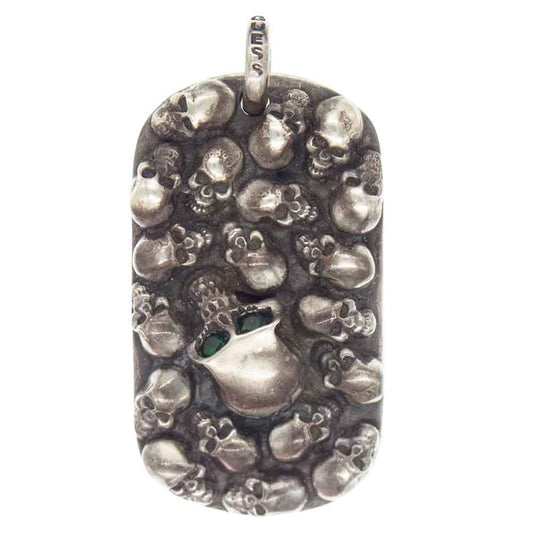 STANLEY GUESS スタンリーゲス ストーンアイカスタム マルチスカル ウッド リバーシブル ドッグタグ ラージ ペンダントトップ シルバー系 エメラルドグリーン系【中古】