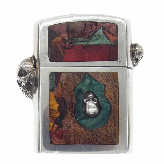 STANLEY GUESS スタンリーゲス スカルヒンジ 2スモールスカル マルチウッド ジッポライターケース Zippo シルバー系【中古】