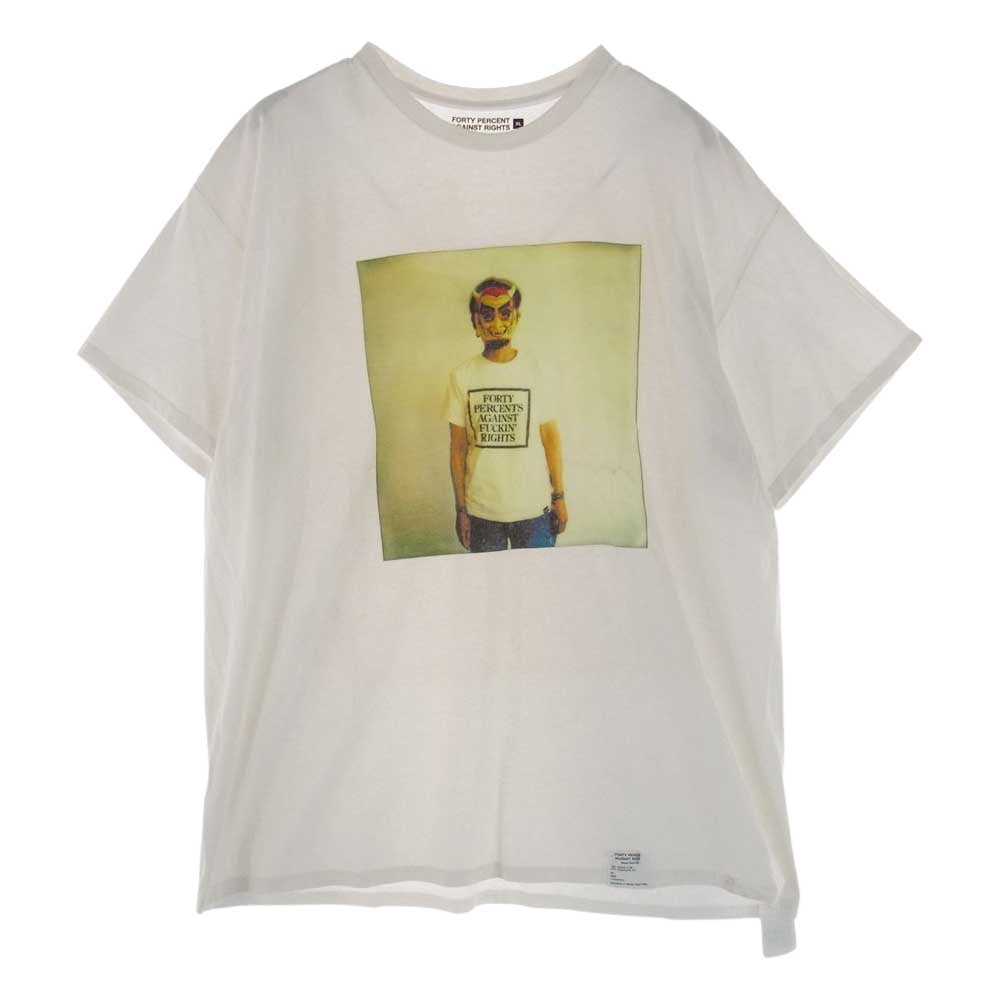 フォーティーパーセント アゲインストライツ  ボックス プリント 半袖 Tシャツ カットソー ホワイト系 XL【中古】