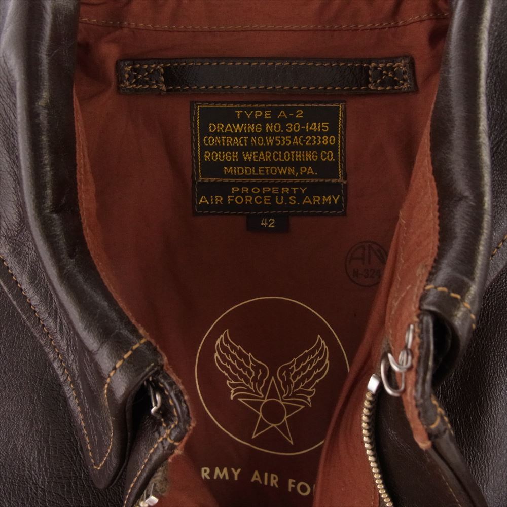 Buzz Rickson's バズリクソンズ BR80593 Type A-2 CONTRACT No. W535 AC-23380 ROUGH WEAR CLOTHING CO ラフウェア 復刻 ホースハイド 馬革 レザー ジャケット ブラウン系 42【美品】【中古】