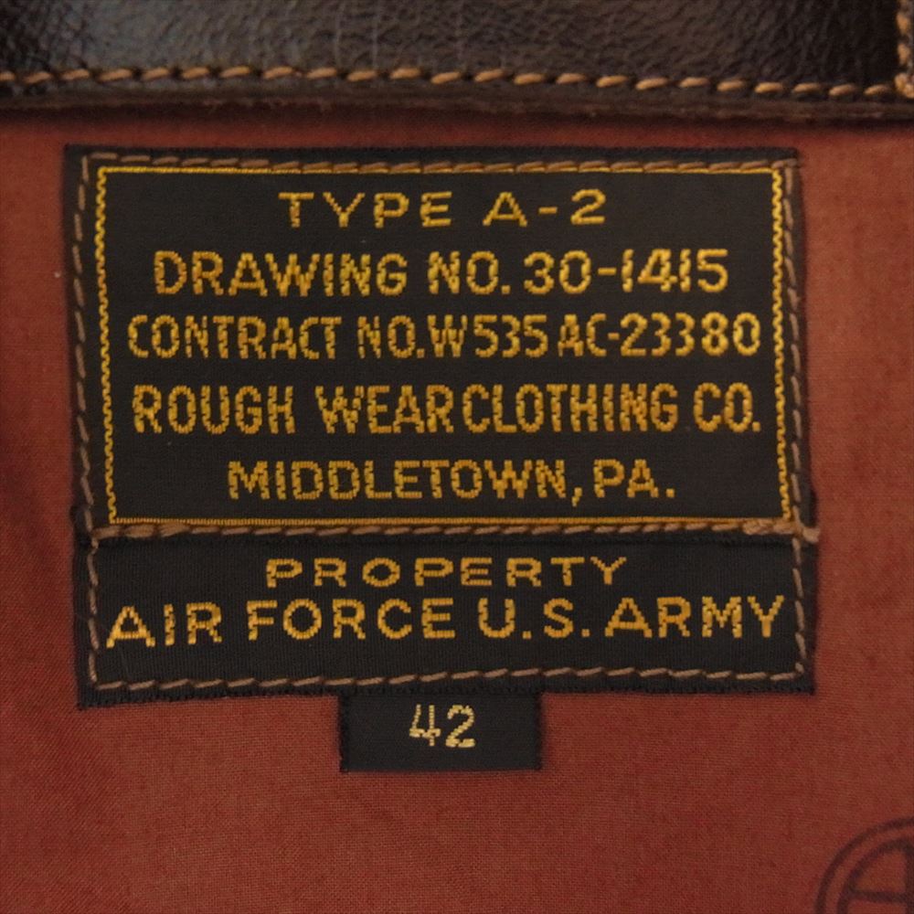 Buzz Rickson's バズリクソンズ BR80593 Type A-2 CONTRACT No. W535 AC-23380 ROUGH WEAR CLOTHING CO ラフウェア 復刻 ホースハイド 馬革 レザー ジャケット ブラウン系 42【美品】【中古】