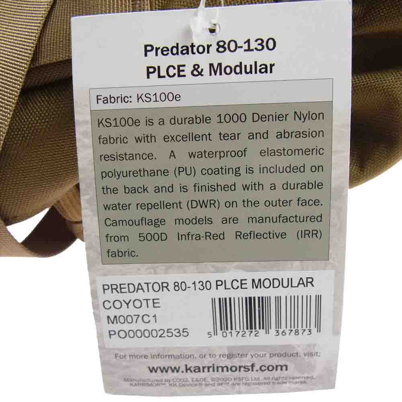 Karrimor カリマー SF predator 80-130 PLCE Modular COYOTE  スペシャルフォース プレデター バックパック リュック カーキ系【新古品】【未使用】【中古】